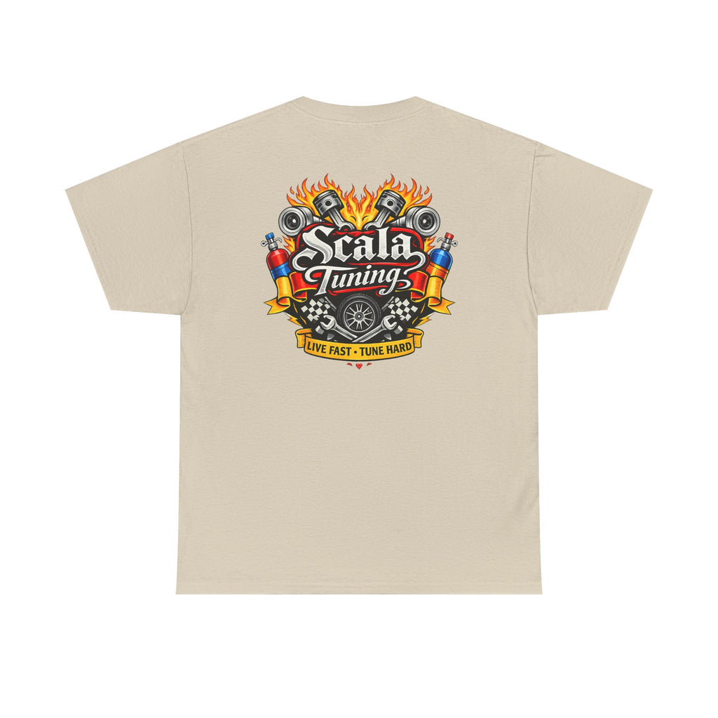T-Shirt — Scala Tuning Crest Graphic Tee (Vintage Motor & Flames)