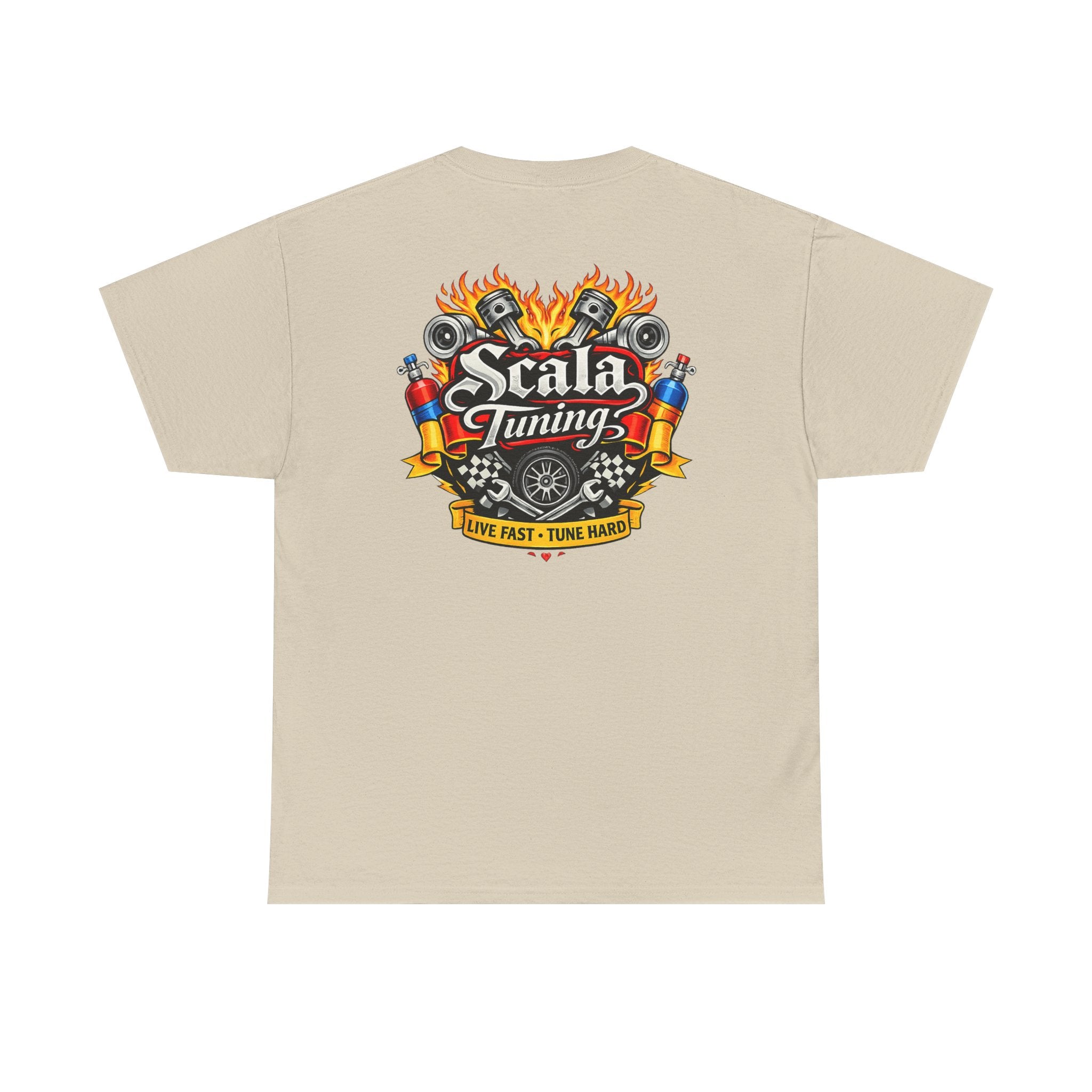 T-Shirt — Scala Tuning Crest Graphic Tee (Vintage Motor & Flames)