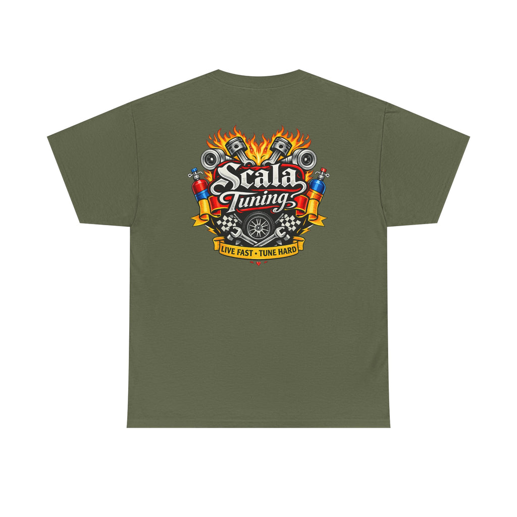 T-Shirt — Scala Tuning Crest Graphic Tee (Vintage Motor & Flames)