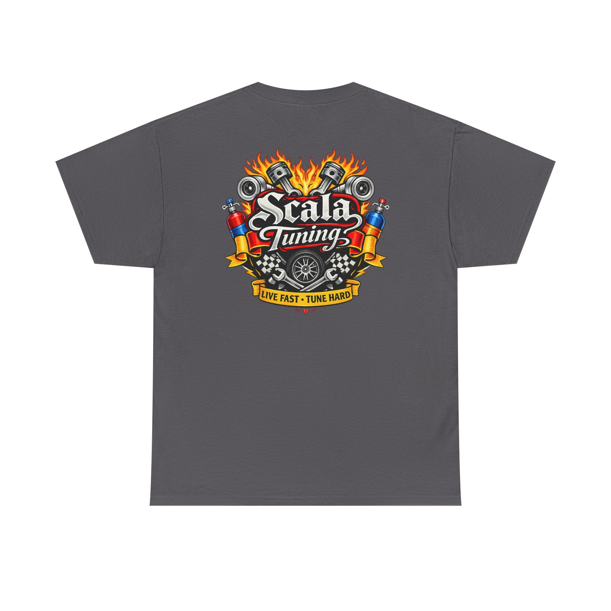 T-Shirt — Scala Tuning Crest Graphic Tee (Vintage Motor & Flames)