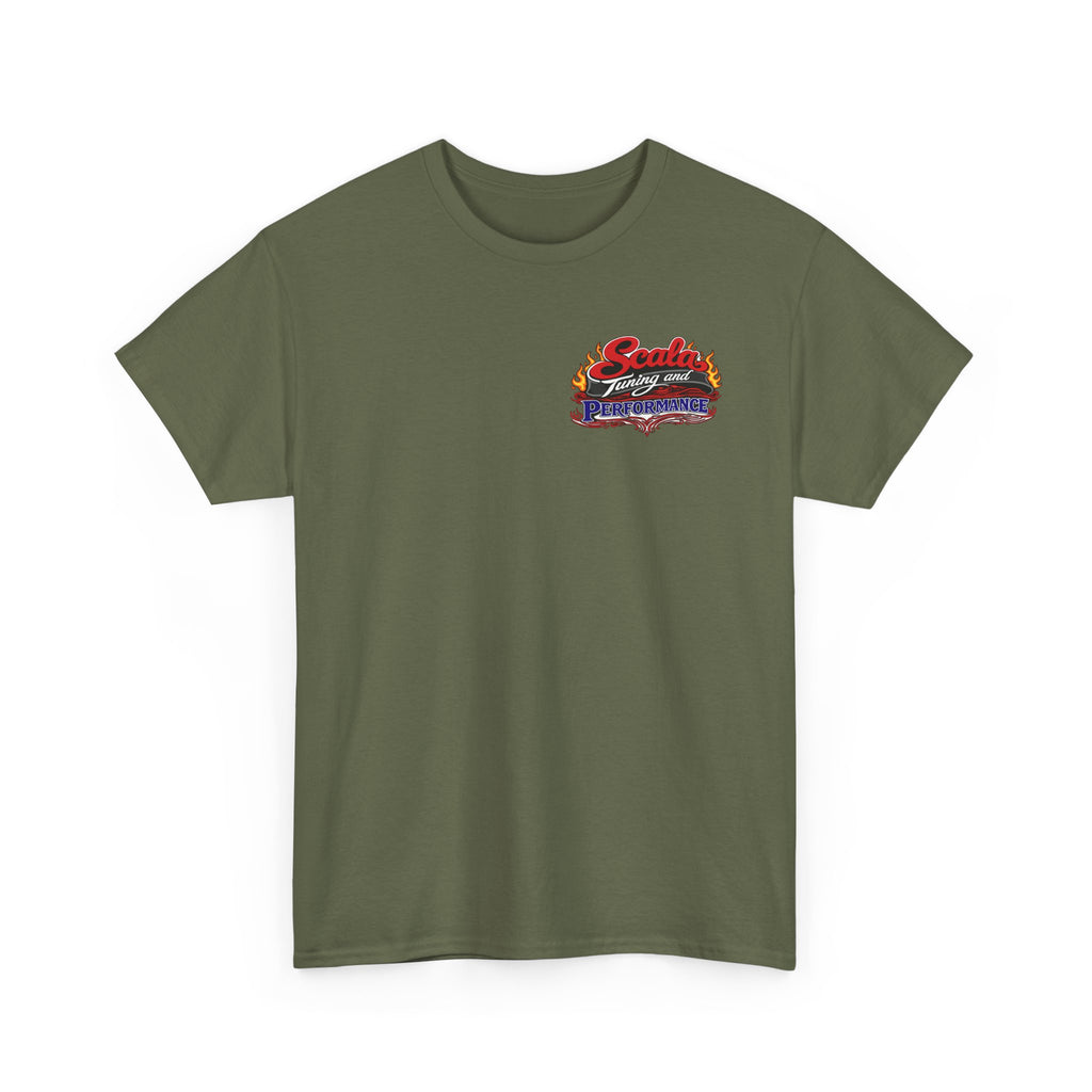 T-Shirt — Scala Tuning Crest Graphic Tee (Vintage Motor & Flames)