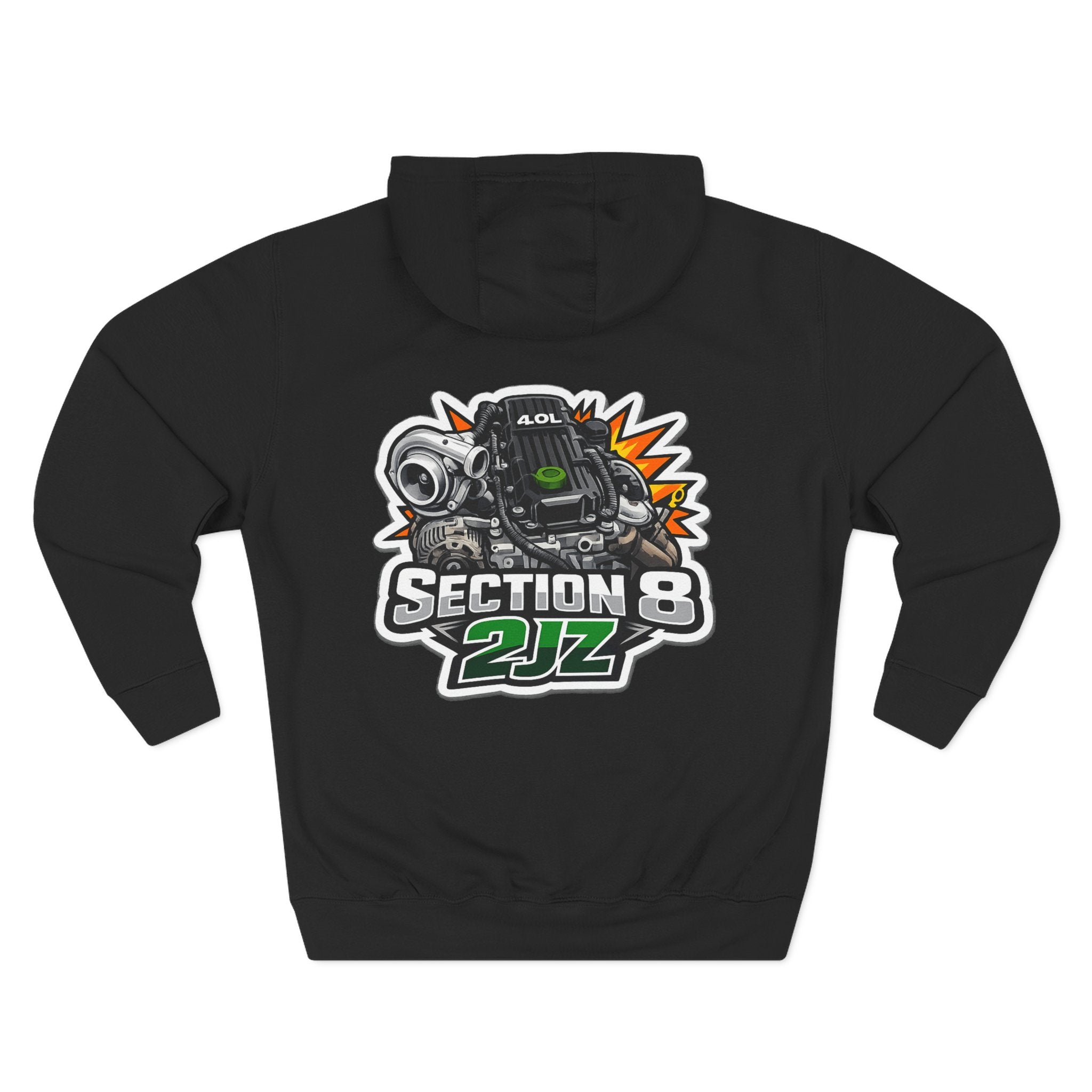Section 8 2JZ Car Hoodie — Racing Turbo Engine Graphic Fleece Pullover