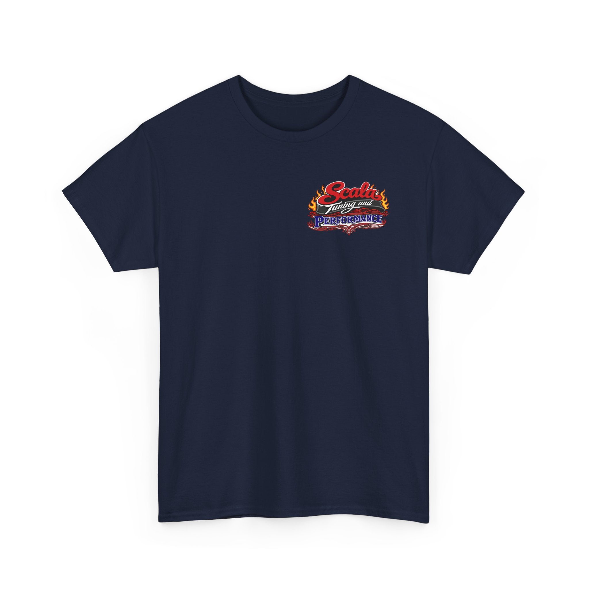 T-Shirt — Scala Tuning Crest Graphic Tee (Vintage Motor & Flames)