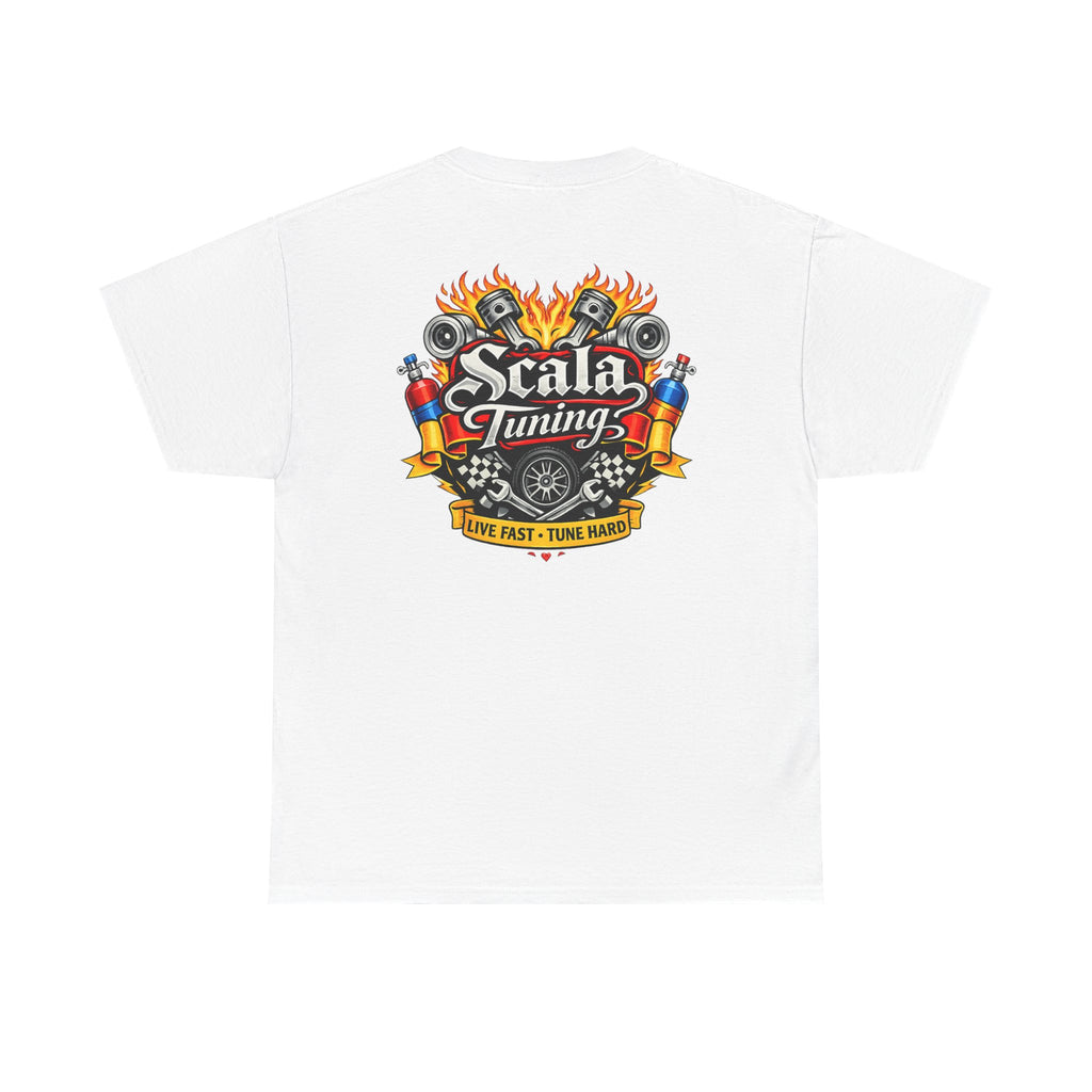 T-Shirt — Scala Tuning Crest Graphic Tee (Vintage Motor & Flames)