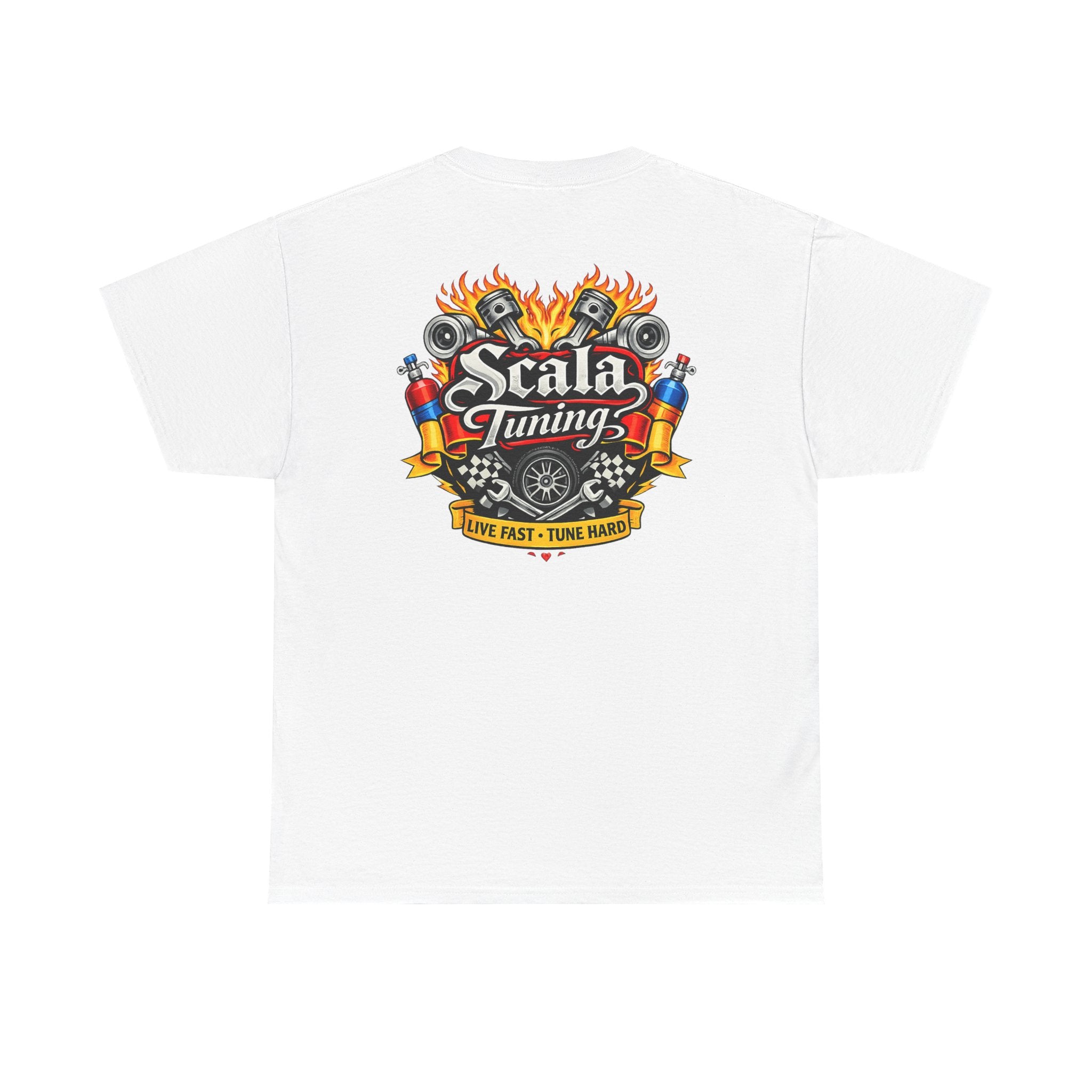 T-Shirt — Scala Tuning Crest Graphic Tee (Vintage Motor & Flames)