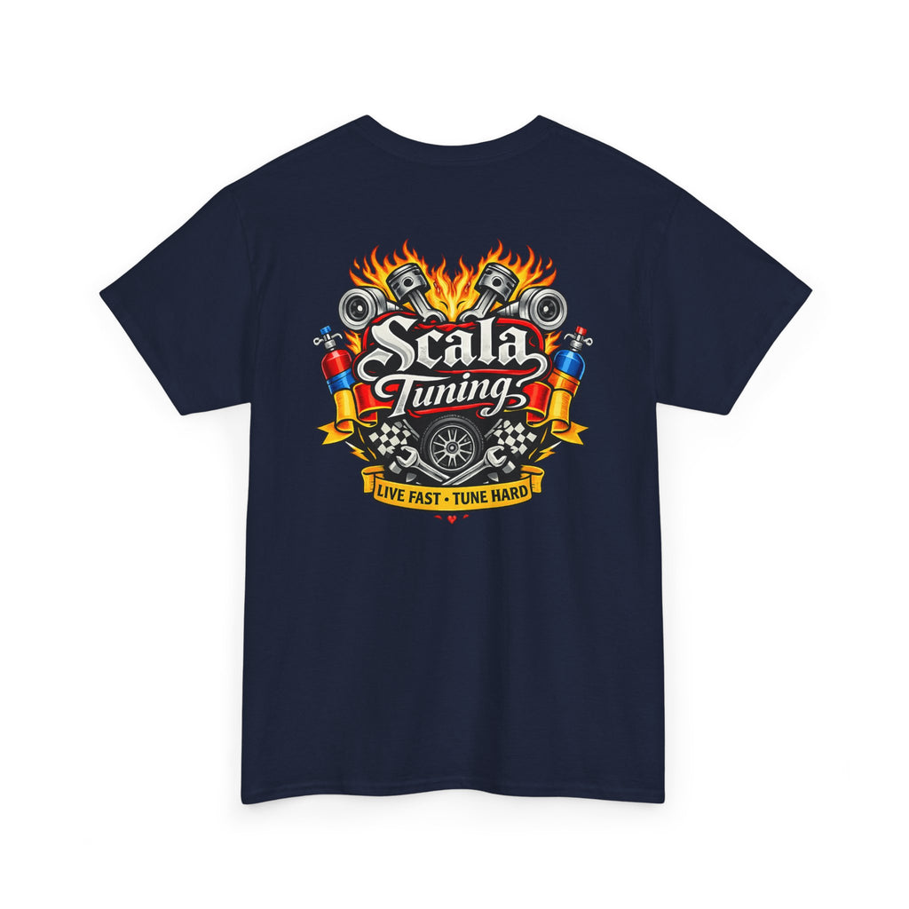 T-Shirt — Scala Tuning Crest Graphic Tee (Vintage Motor & Flames)
