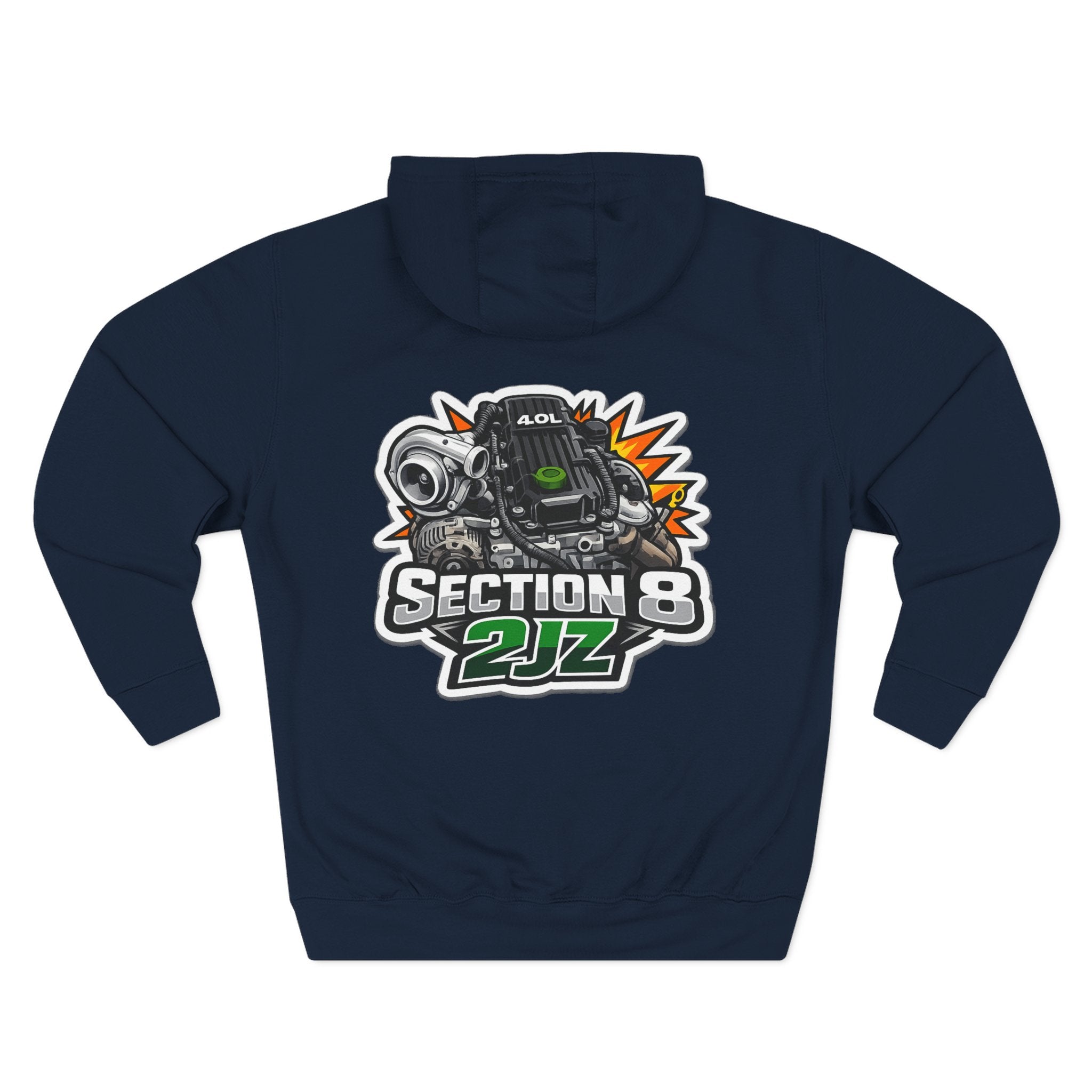Section 8 2JZ Car Hoodie — Racing Turbo Engine Graphic Fleece Pullover