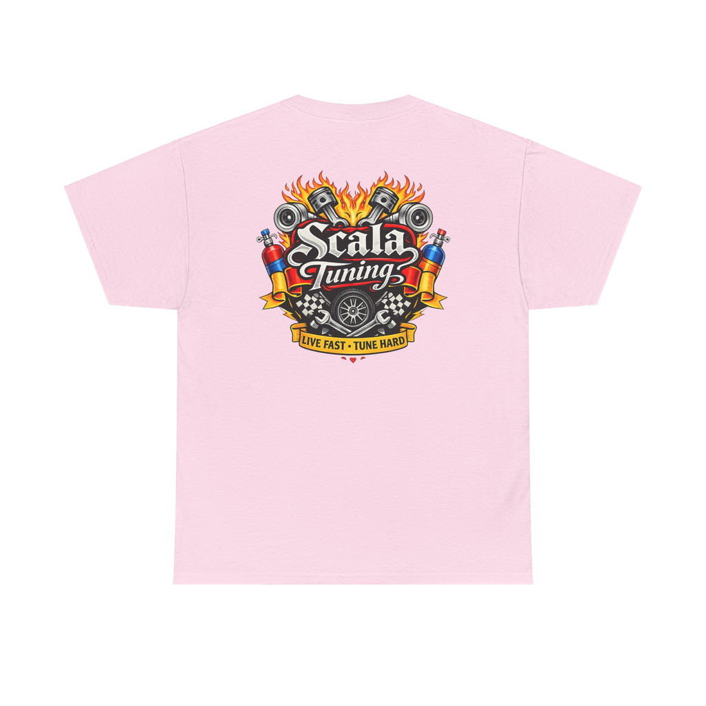 T-Shirt — Scala Tuning Crest Graphic Tee (Vintage Motor & Flames)