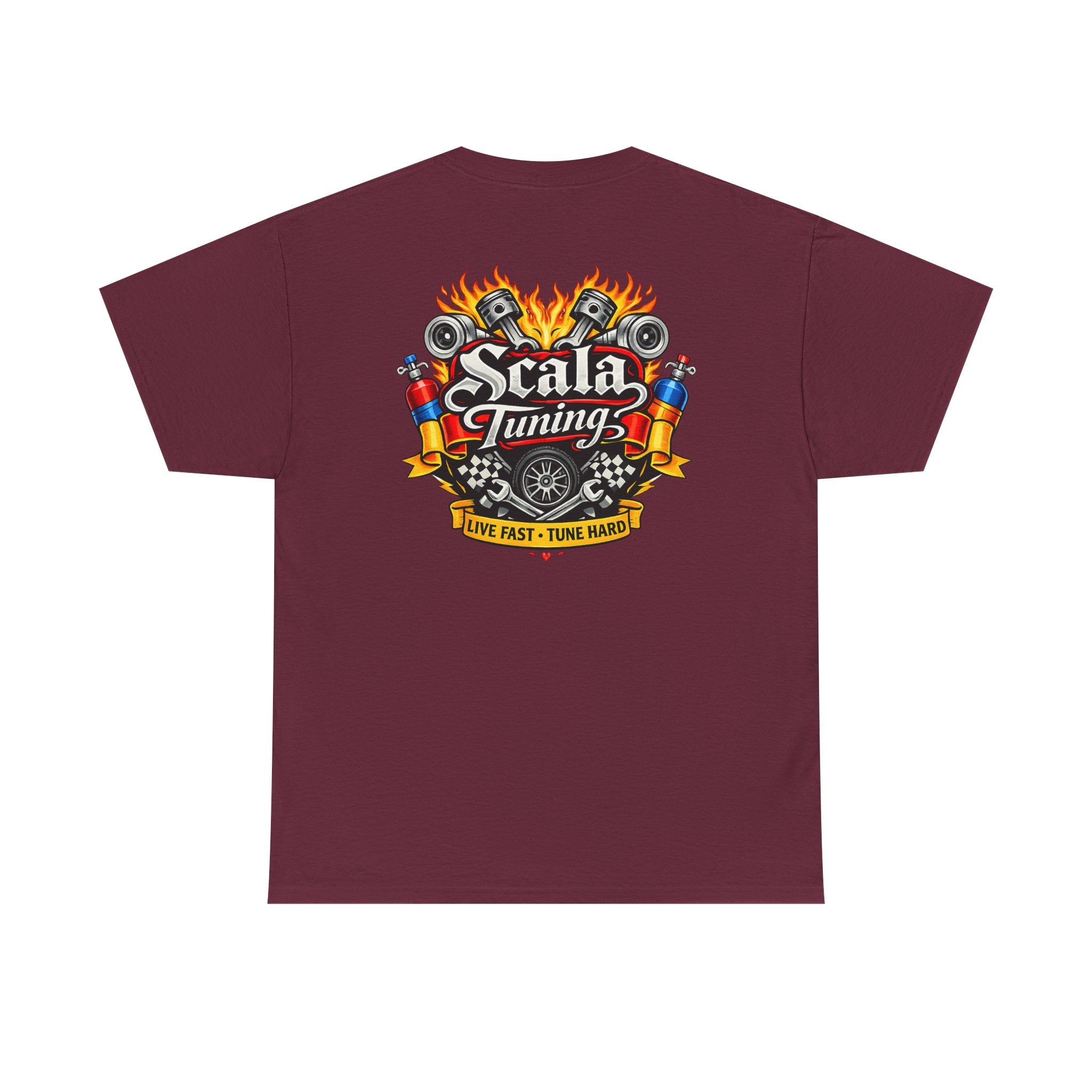 T-Shirt — Scala Tuning Crest Graphic Tee (Vintage Motor & Flames)
