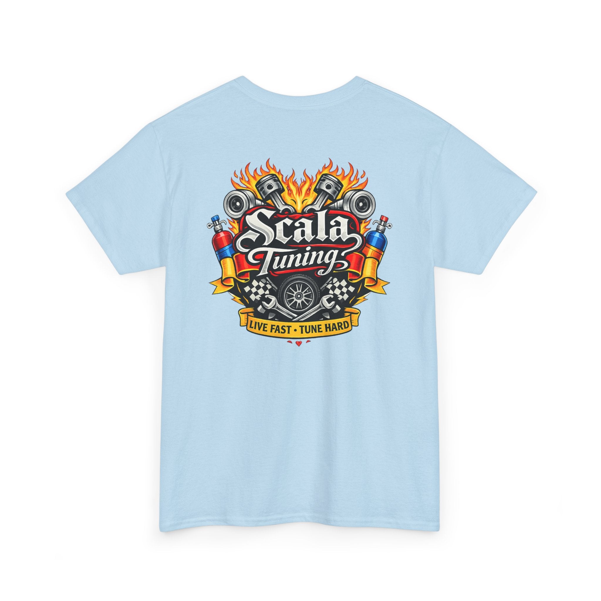 T-Shirt — Scala Tuning Crest Graphic Tee (Vintage Motor & Flames)