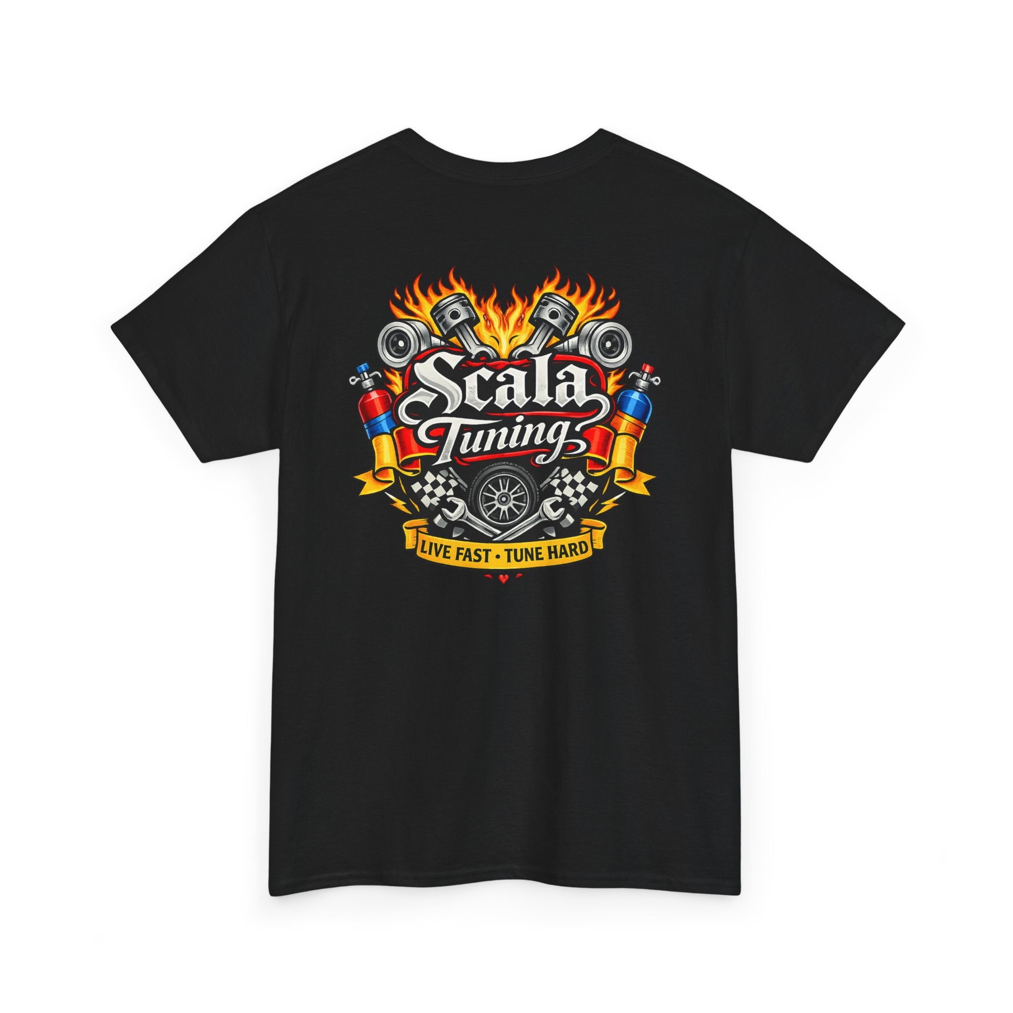 T-Shirt — Scala Tuning Crest Graphic Tee (Vintage Motor & Flames)