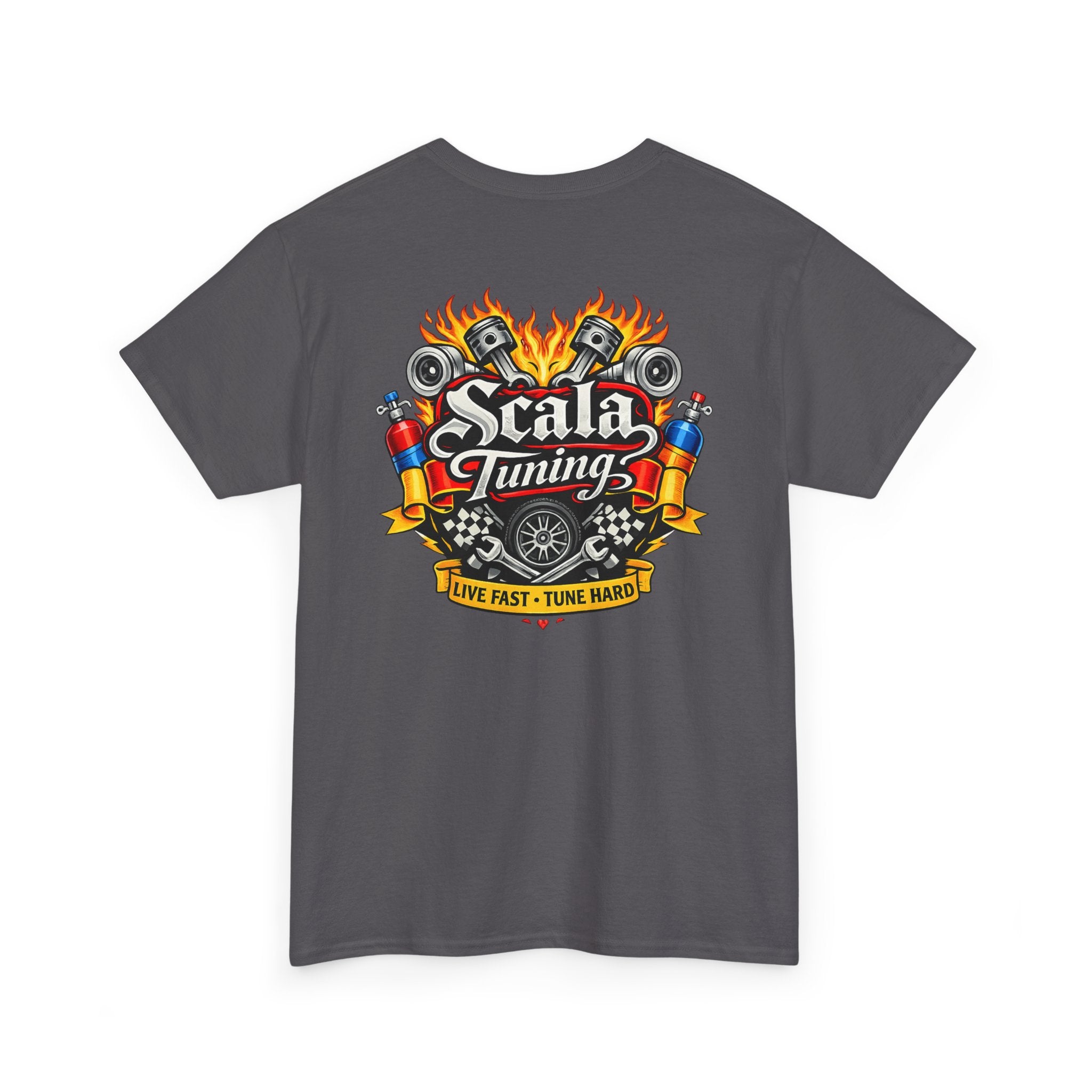 T-Shirt — Scala Tuning Crest Graphic Tee (Vintage Motor & Flames)