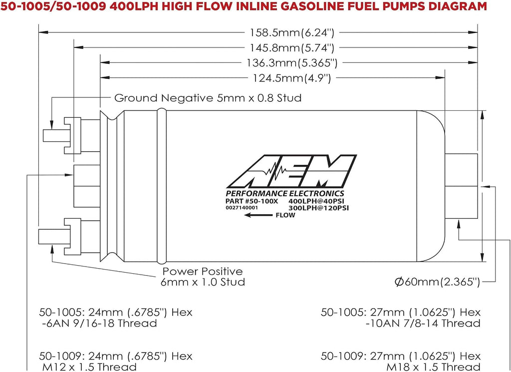AEM 50-1005 Inline High Flow Fuel Pump (400lph)