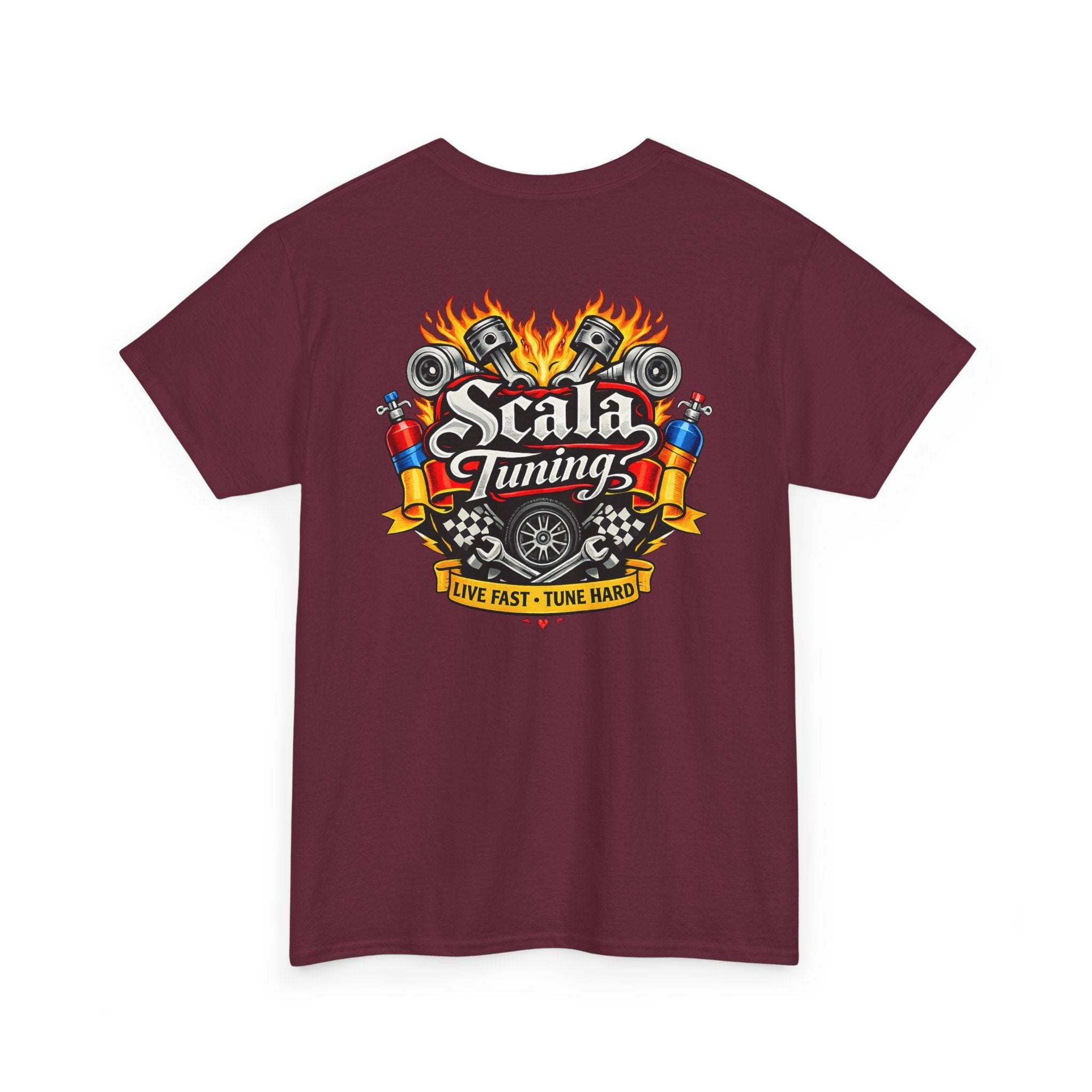 T-Shirt — Scala Tuning Crest Graphic Tee (Vintage Motor & Flames)