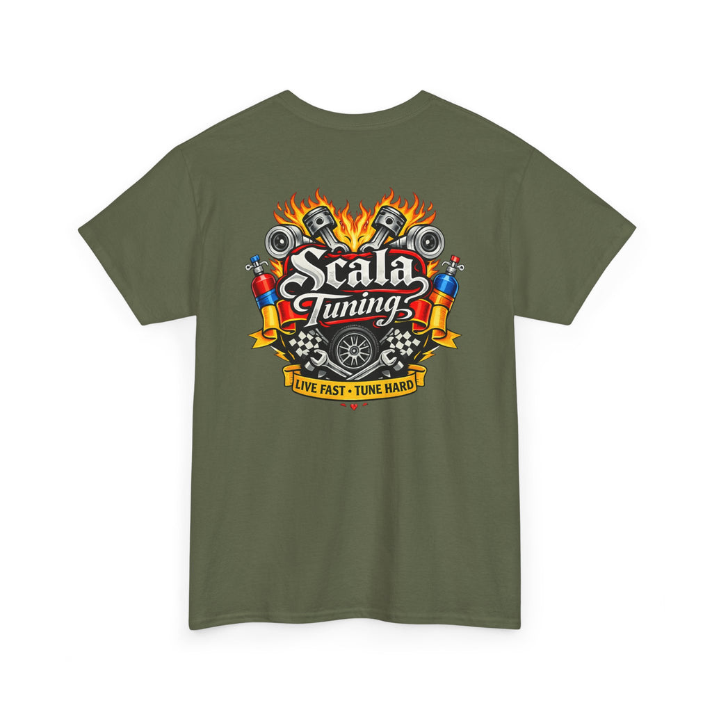 T-Shirt — Scala Tuning Crest Graphic Tee (Vintage Motor & Flames)