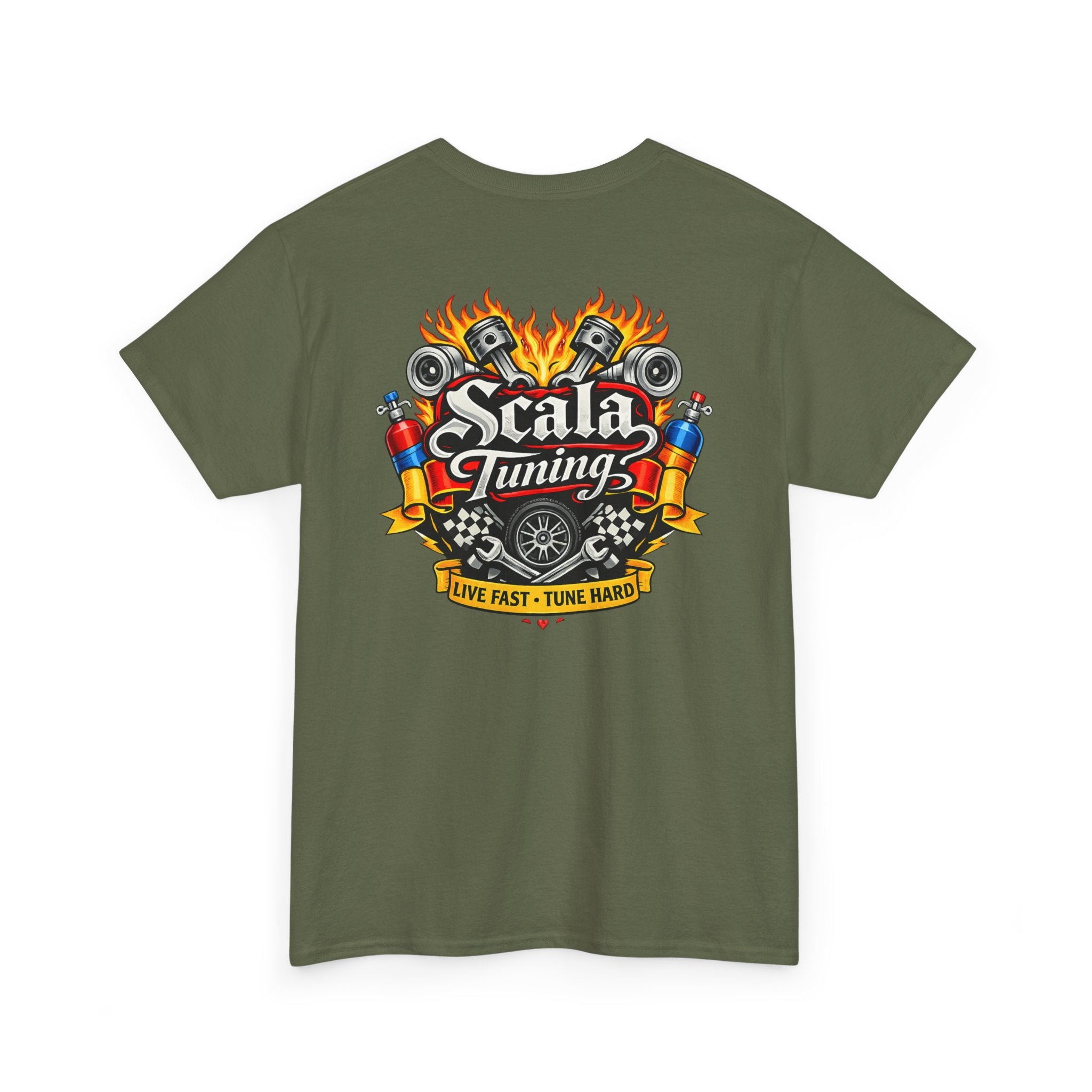 T-Shirt — Scala Tuning Crest Graphic Tee (Vintage Motor & Flames)