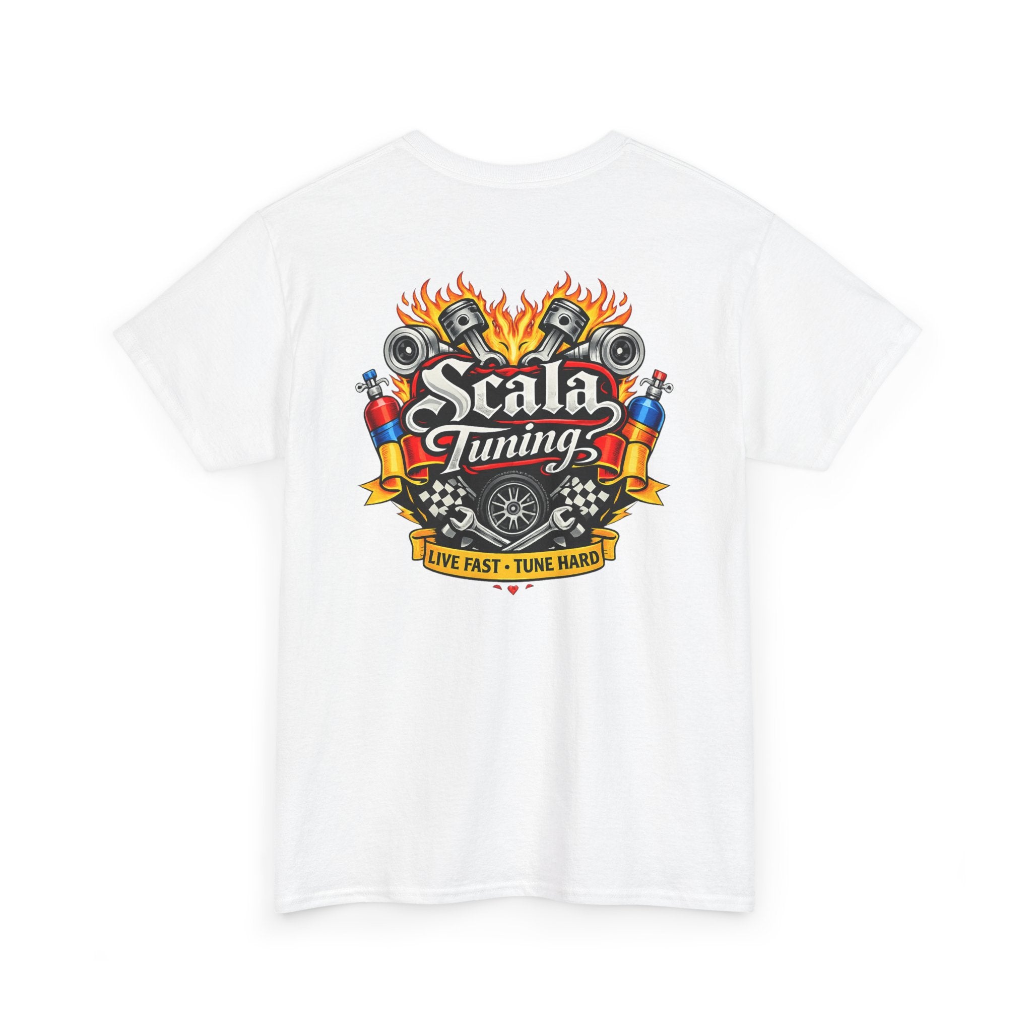 T-Shirt — Scala Tuning Crest Graphic Tee (Vintage Motor & Flames)