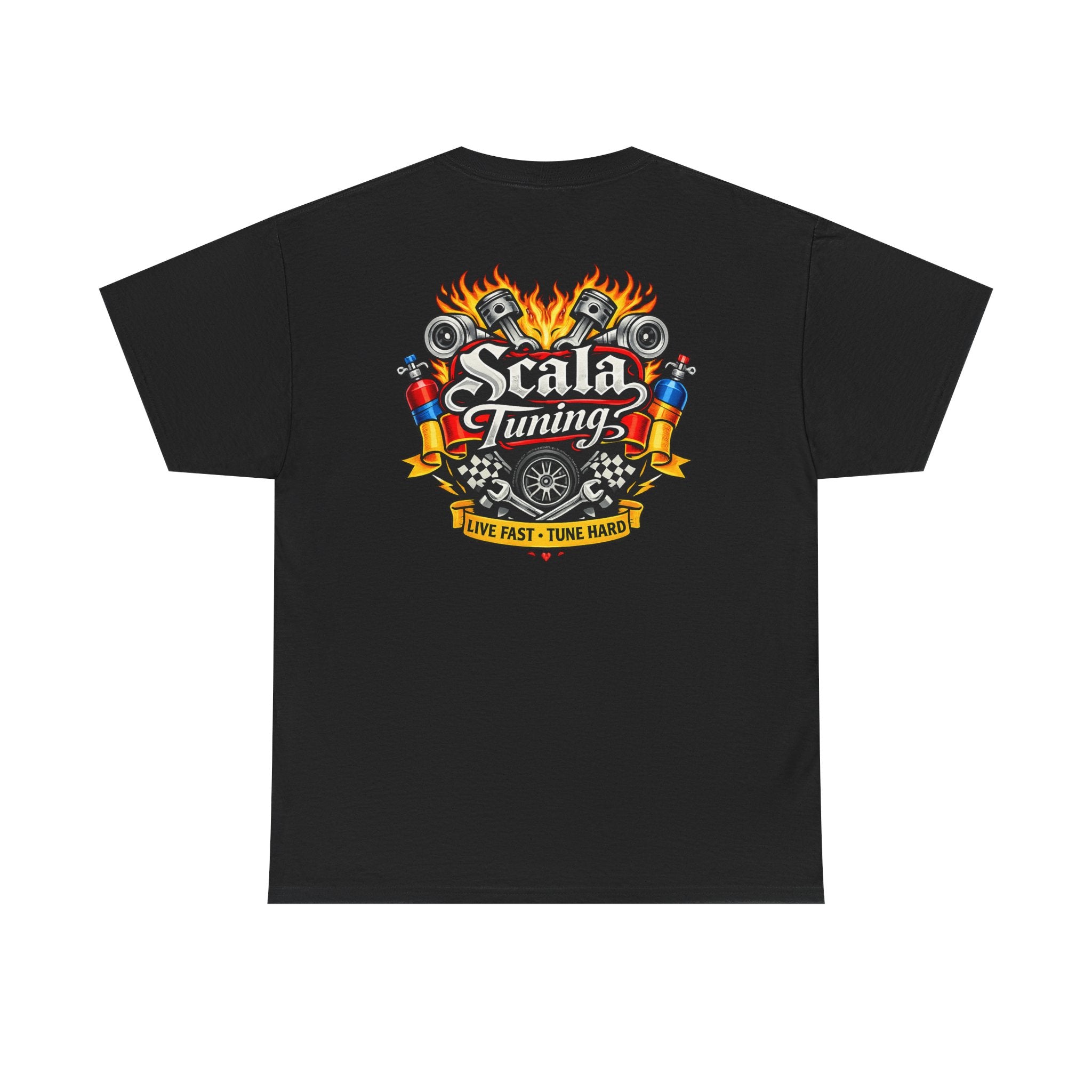 T-Shirt — Scala Tuning Crest Graphic Tee (Vintage Motor & Flames)