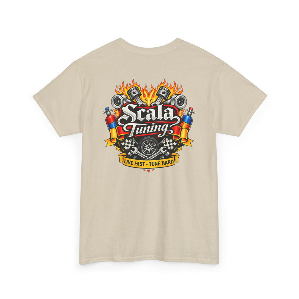 T-Shirt — Scala Tuning Crest Graphic Tee (Vintage Motor & Flames)