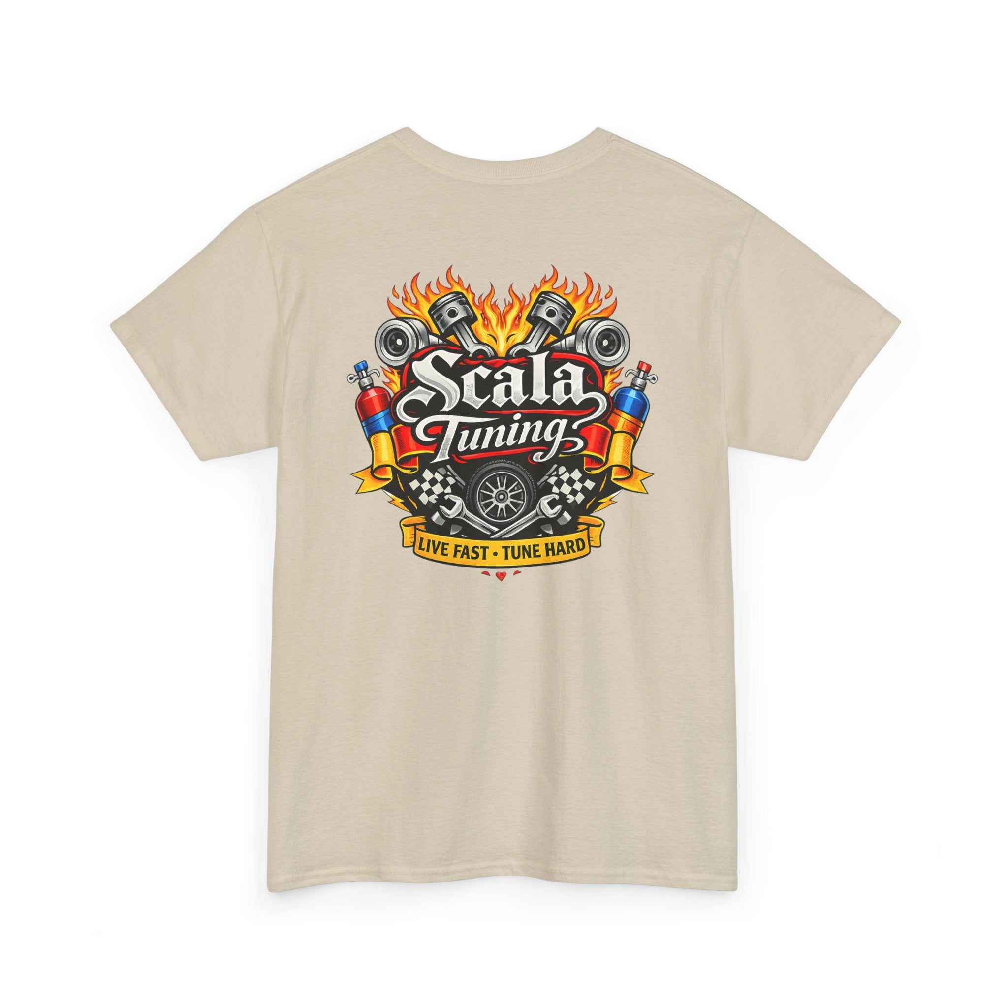 T-Shirt — Scala Tuning Crest Graphic Tee (Vintage Motor & Flames)